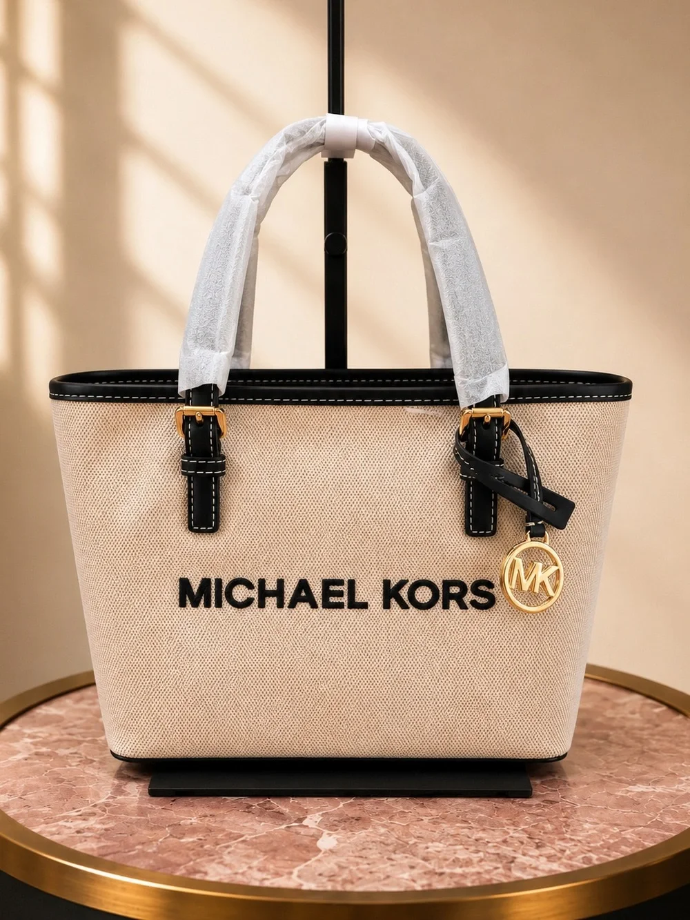 NWT Michael Kore Jet Set Travel XS Canvas Top Zip Tote Convertible Crossbody